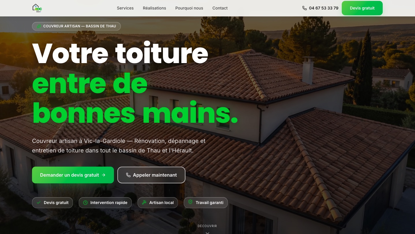 Aperçu du site AEC, couvreur artisan bâtiment