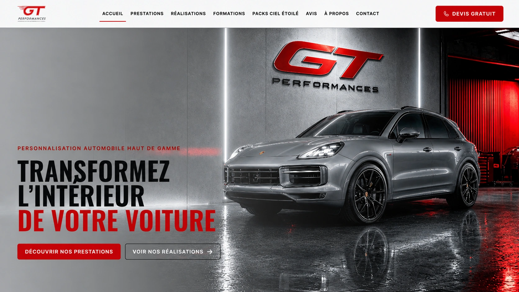 Aperçu du site GT Performances, préparation automobile